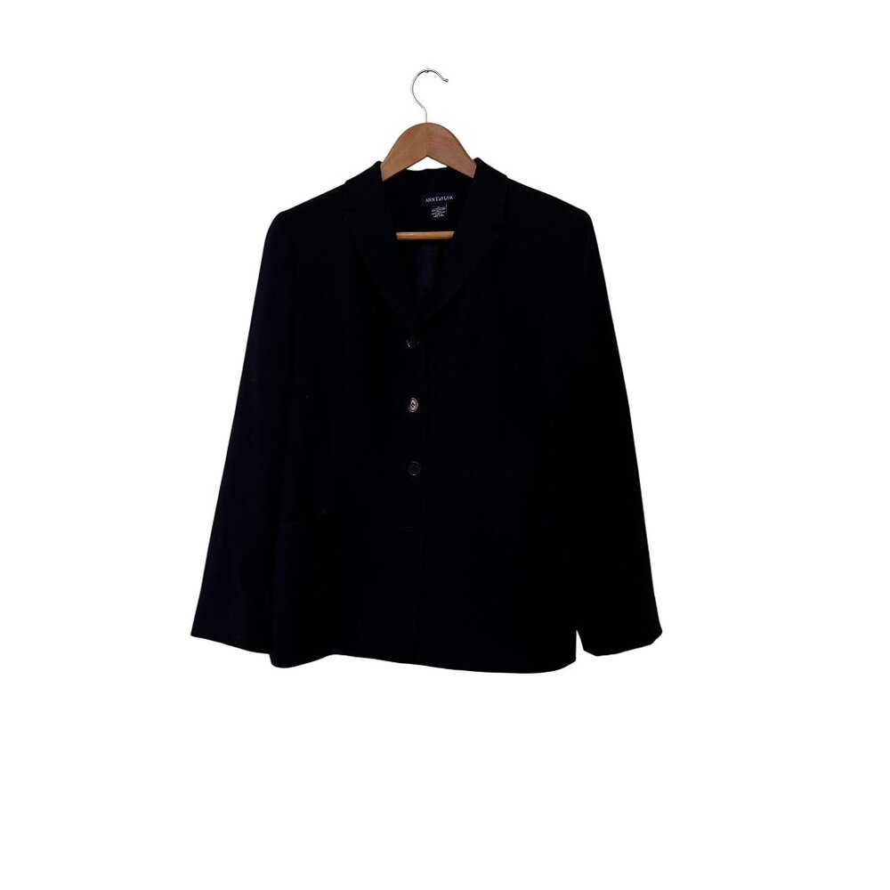 Ann Taylor Womens Black Button-Front Blazer Jacket Size 10 Classic Fit